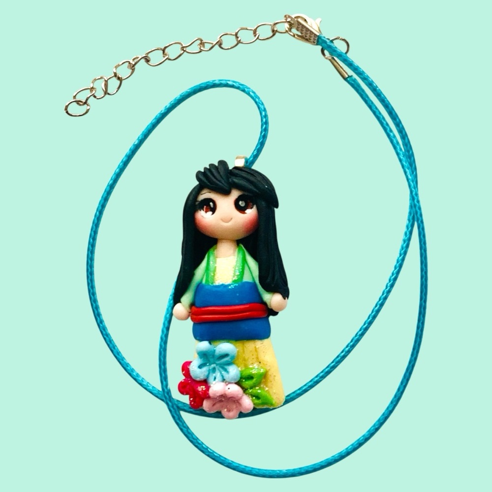 Large Mulan 3D Disney Princess Handmade Colorful Doll Necklace from Movie Mulan